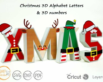 Christmas 3D Alphabet Letters SVG: Santa, Elf, Reindeer (Digital Download)
