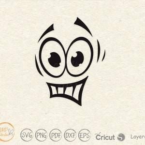 May include: Black and white cartoon illustration of a face with wide eyes and a surprised expression.