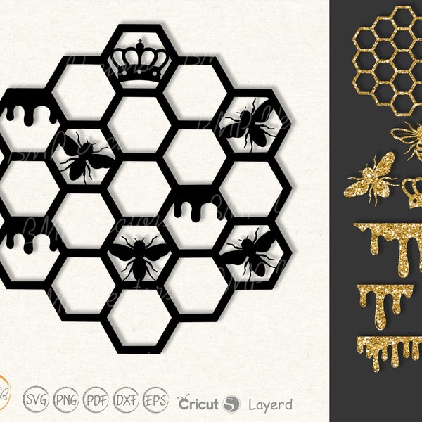 Honeycomb svg, Honey svg, Bee svg, Queen bee svg, Honey Bee svg, Honeycomb Cut File, Honey Drips svg, Beekeeper Beekeeping svg