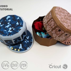 Caja de sombrero militar svg, Caja de regalo de sombrero, Caja militar, sombrero militar 3D con caja, caja de sombrero svg, caja de sombrero para cricut