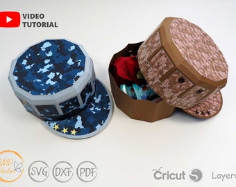 3D Military Hat Gift Box SVG Template