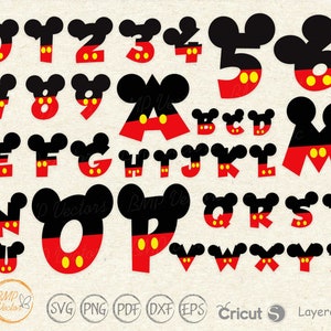 Mickey alphabet Font and Number svg, Birthday Font svg, Cartoon Character Font svg png eps pdf vector images for instant download