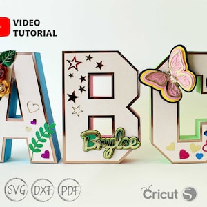 Lettere dell'alfabeto 3D A-Z 0-9 Modello fustellato SVG, lettere 3D per Cricut, Silhouette Cameo, macchina da taglio laser immagine 1