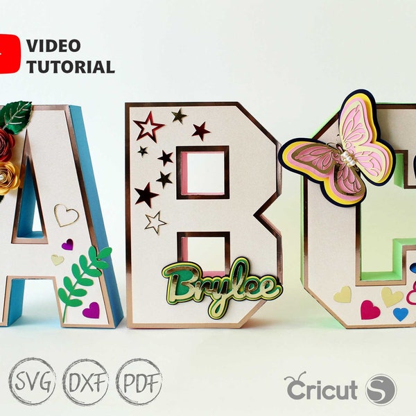 Letras del alfabeto 3D A-Z 0-9 Plantilla troquelada SVG, letras 3D para Cricut, Silhouette Cameo, máquina de corte por láser