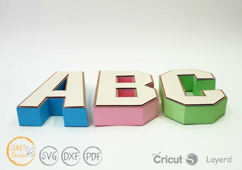 Lettere dell'alfabeto 3D A-Z 0-9 Modello fustellato SVG, lettere 3D per Cricut, Silhouette Cameo, macchina da taglio laser immagine 9