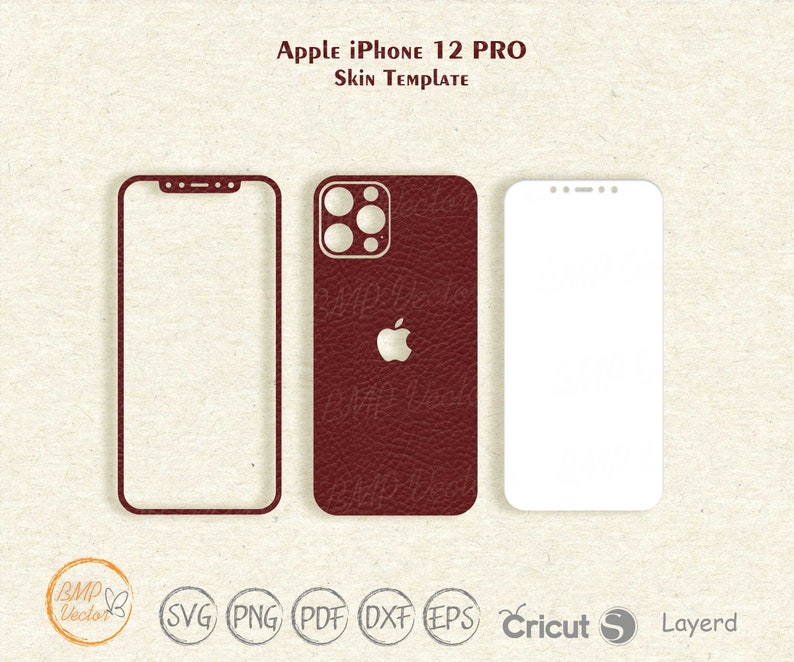 iPhone 12 Pro skin cover svg cut template vector, Apple iPhone skin cut file, Phone skins, Silhouette, Vector, Vinyl File, Cricut, template imagen 3