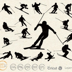 Ski SVG bundel snijden bestand, wintersport SVG, Alpine downhill skiër snowboard SVG, winter SVG bundel, silhouet, vector, vinyl, Cricut