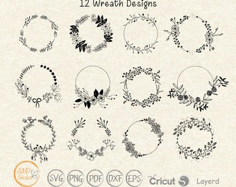 Ghirlanda floreale SVG: bordo circolare con foglie, file di taglio Cricut
