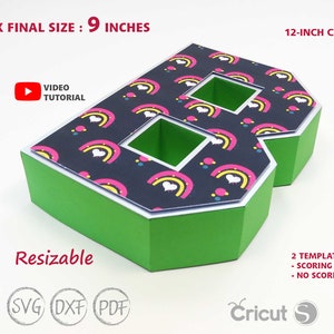 9 Zoll 3D Alphabet Box A-Z, 0-9, Symbol SVG Vorlage, Stanzvorlage 3D Buchstaben für Cricut Silhouette Cameo Laser-Schneidemaschine