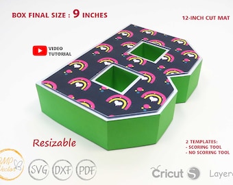 9 Inches 3D Alphabet Box A-Z , 0-9, symbol  SVG Template , Die cut template 3D letters for Cricut Silhouette Cameo Laser cutting machine