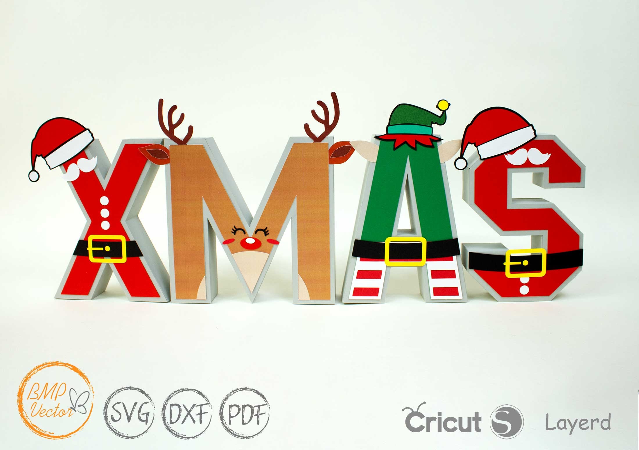 Christmas 3D Alphabet Letters A Z 0 9 Template SVG Christmas 3D Letters for Cricut Silhouette Cameo Christmas Laser Cutting Machine Etsy
