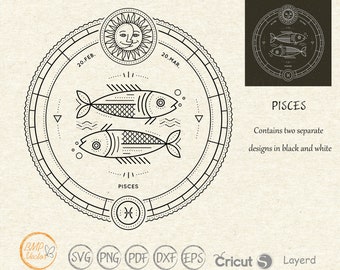 Archivo SVG del Zodíaco de Piscis: Constelación Astronómica para Cricut