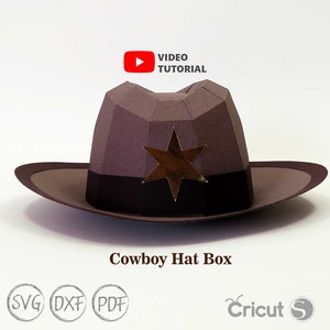 Plantilla SVG de caja de sombrero de vaquero, plantilla troquelada para máquina de corte láser Cricut Silhouette Cameo, caja de regalo, caja para él SVG, caja de sombrero SVG