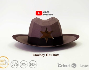 Cowboy hat box svg template, Die cut template for Cricut Silhouette Cameo Laser cutting machine, gift box, box for him svg, hat box svg