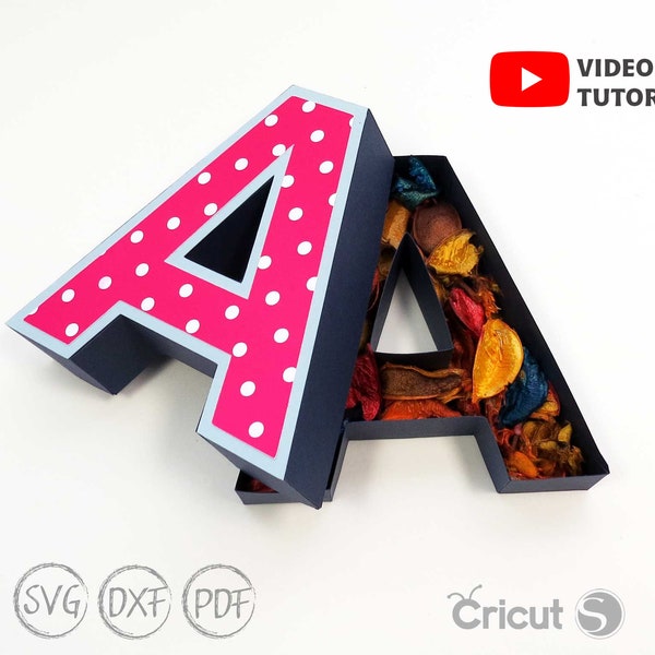 Boîte alphabet 3D de A à Z, modèle SVG 0-9, modèle de lettres 3D découpées avec des matrices pour machine de découpe laser Cricut Silhouette cameo