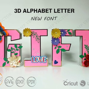 Nieuwe 3D-alfabetletters A-Z gestanst sjabloon SVG, 3D-letters voor Cricut, Silhouette Cameo, lasersnijmachine
