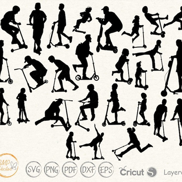 Scooter svg, Scooter player svg, Stunt Scooter Tricks vector images for Cricut Silhouette instant download, Printable, Vinyl, Clipart