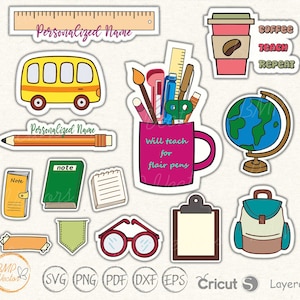 Adesivo de professor svg, pacote de adesivos de professor svg, volta às aulas svg, adesivo para laptop de professor, presente de professor, decalque de professor, professor fofo svg png