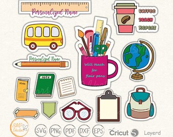 Pack d'autocollants SVG pour enseignant : clipart thème école (téléchargement numérique)