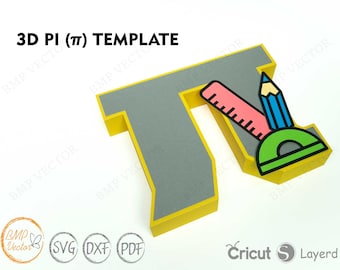 Plantilla de corte 3D Pi Die SVG, 3D Pi para Cricut, Silhouette Cameo, máquina de corte por láser