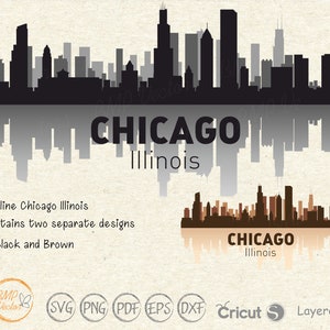 Chicago svg, Chicago illinois Skyline svg, Chicago illinois svg, City skyline clipart svg, arquivo de adesivo de álbum de recortes de cidade para Cricut Silhouette