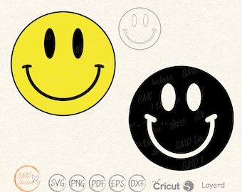 Smiley Face SVG: Happy Emoji Clipart, Silhouette Cut File (Digital Download)