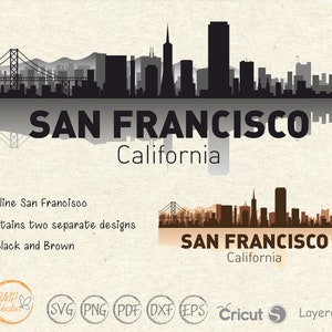 San Francisco svg, San Francisco Skyline svg, California svg, City skyline clipart svg, Naklejka Town Scrapbook, plik dla Cricut Silhouette