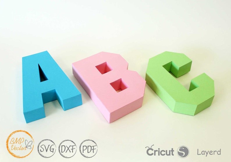 Lettere dell'alfabeto 3D A-Z 0-9 Modello fustellato SVG, lettere 3D per Cricut, Silhouette Cameo, macchina da taglio laser immagine 10