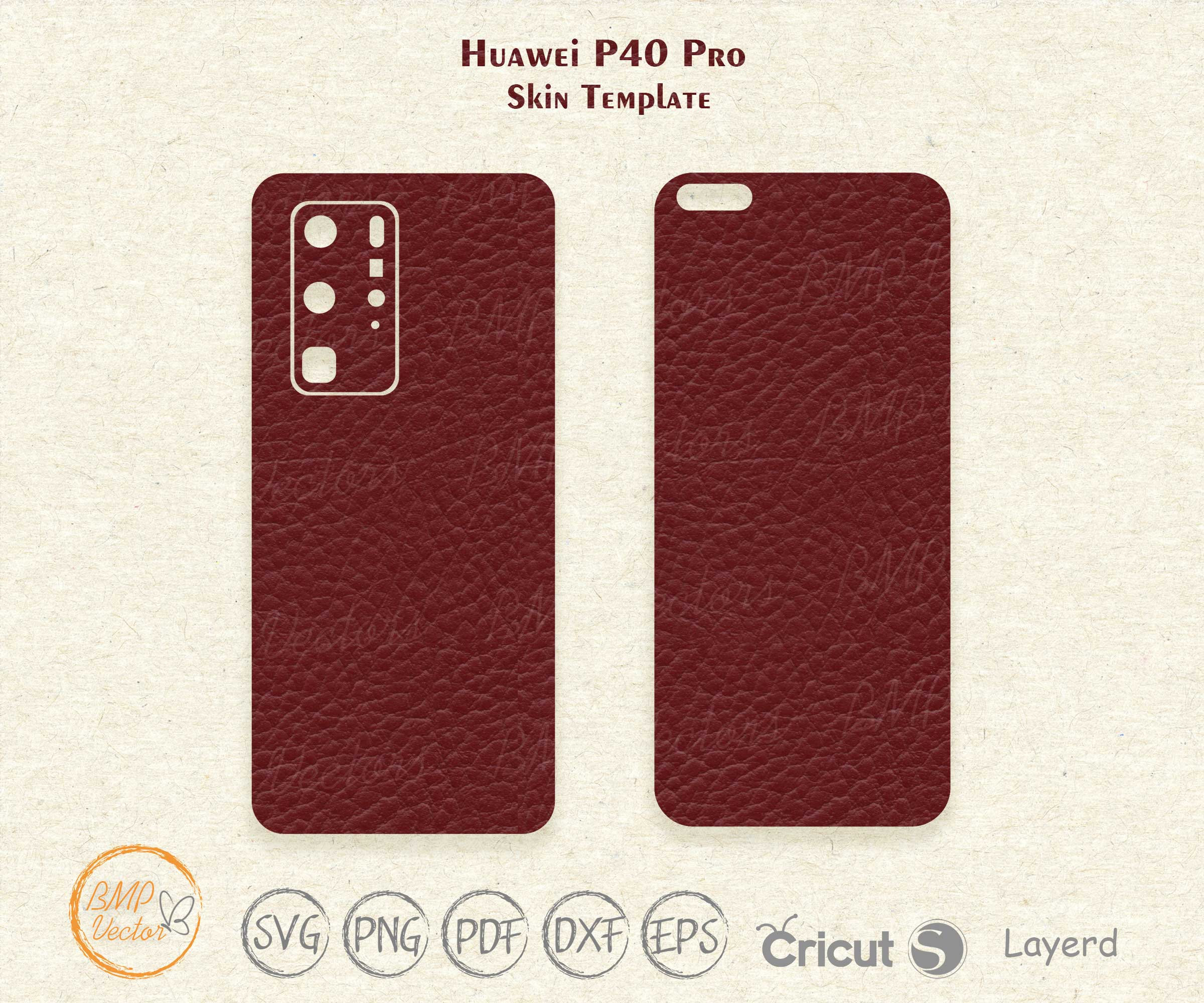 Modèle d'habillage pour Huawei P40 Pro : habillage complet et arrière (SVG, DXF, PDF)