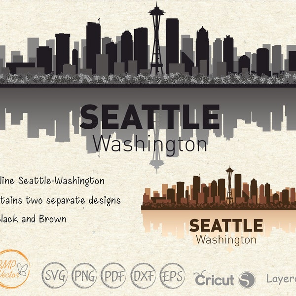Seattle svg, Seattle Skyline svg, Seattle Washington svg, City skyline clipart svg, Town Scrapbook Sticker, file for Cricut Silhouette
