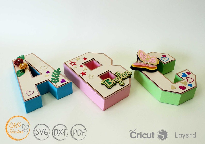 Lettere dell'alfabeto 3D A-Z 0-9 Modello fustellato SVG, lettere 3D per Cricut, Silhouette Cameo, macchina da taglio laser immagine 3