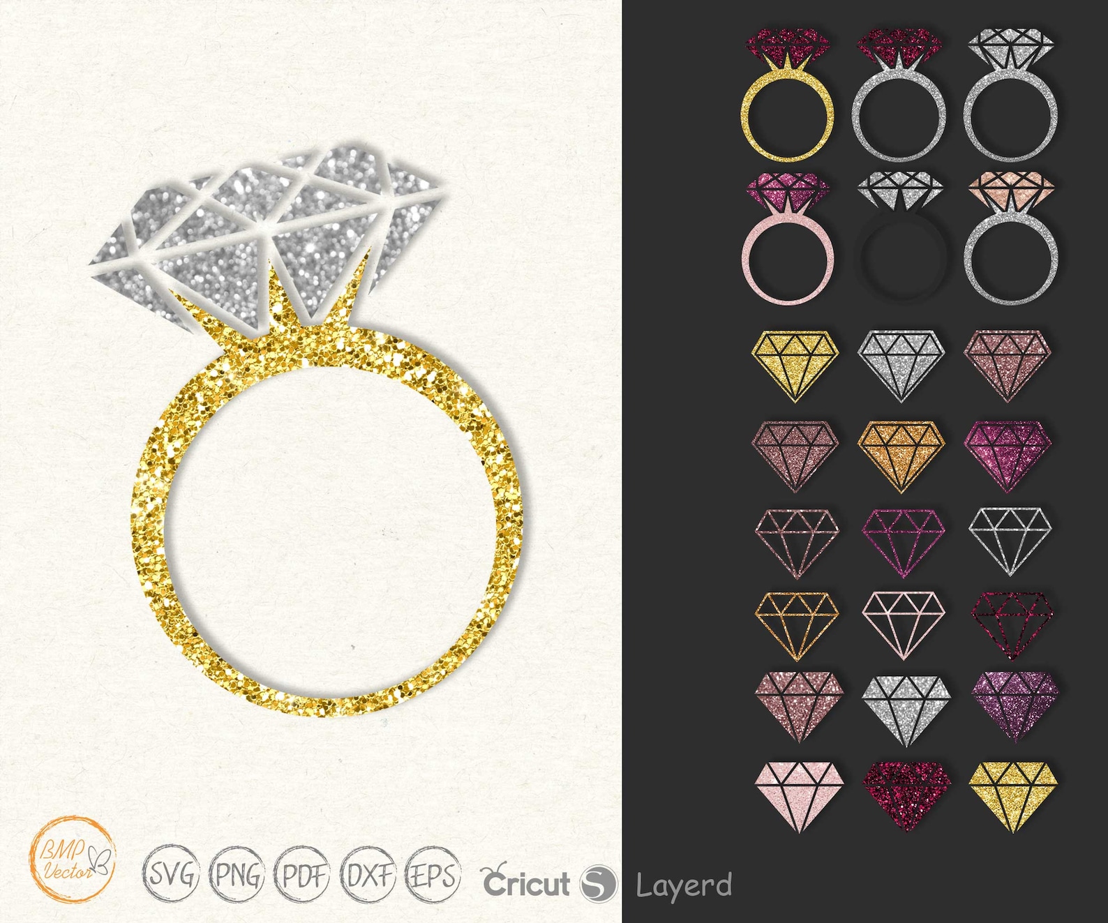 Ring and Diamond svg with Glitter patterns for Wedding card | Etsy