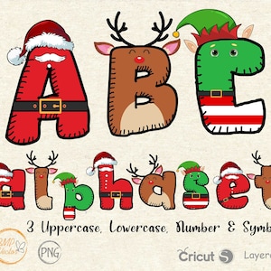 Christmas Doodle Font: Santa, Elf, Reindeer Alphabet (PNG)