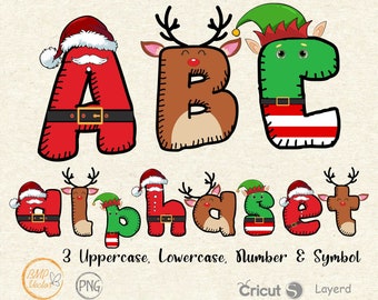 Christmas Doodle Font: Santa, Elf, Reindeer Alphabet (PNG)