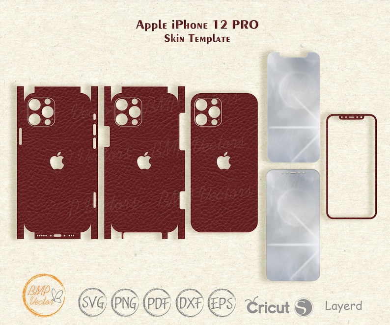 iPhone 12 Pro skin cover svg cut template vector, Apple iPhone skin cut file, Phone skins, Silhouette, Vector, Vinyl File, Cricut, template imagen 1