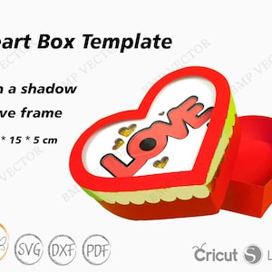 Heart box template, Shaker Heart Box, Gift Box with svg Template, Digital Template, 3D Love Shadow Box, Birthday Gift, Silhouette, Cricut