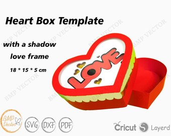 Shaker Heart Box Template: 3D Love Shadow Box (SVG, DXF, PDF)
