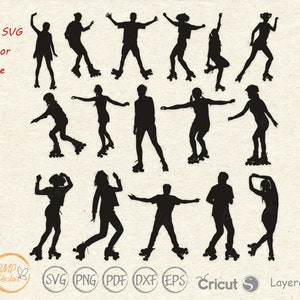 Pacchetto SVG pattinaggio a rotelle File di taglio, Skater SVG, Roller derby, Immagine vettoriale Skate per il download istantaneo di Cricut Silhouette, Stampabile, Vinile