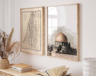 Vintage Map Print, Palestine Wall Art Set, Palestine Map, Islamic Poster Print, Watercolor Painting, Printable Wall Decor, Digital Printable