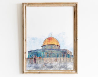 Dome of the Rock Painting - Al Aqsa Islamic Wall Art - Islamic Poster Print - Digital Watercolor Painting - Printable Wall Decor - Palestine