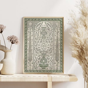 Green Floral Geometric Pattern Wall Art, Boho Islamic Art, Islamic Poster Home Decor, Vintage Ramadan Art, Digital Printable, Download