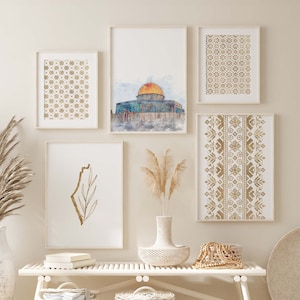 Ensemble d'art mural Palestine, carte de la Palestine, impression d'affiche islamique, peinture Al Aqsa, décoration murale imprimable, motif géométrique islamique or, numérique