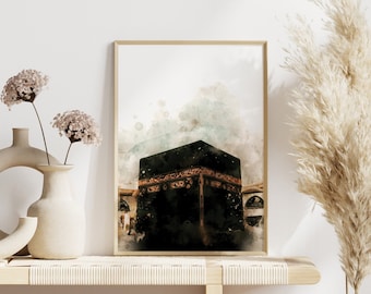 Kaaba Watercolor Painting, Islamic Wall Art,  Islamic Mecca Poster Printable, Islamic Makkah Painting, Islamic Home Decor, Ramadan Decor