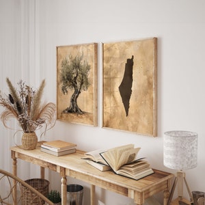 Olivenbaum Print, Palästina Wand Kunst Set, Palästina Karte, Islamischen Poster Druck, Aquarell Malerei, druckbare Wand-Dekor, digital druckbare