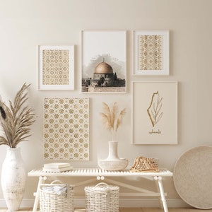Palästina Wand Kunst Set, Palästina Karte, Islamischer Poster Druck, Al Aqsa Malerei, Druckbare Wanddekoration, Islamisches Geometrisches Muster Gold, Digital