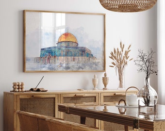 Dome of the Rock Painting - Al Aqsa Islamic Wall Art - Islamic Poster Print - Digital Watercolor Painting - Printable Wall Decor - Palestine