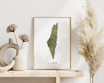 Palestine Map Wall Art, Palestine Art Download, Printable Palestine Poster, Jerusalem Gaza Map, Free Palestine Digital, Islamic Wall Art