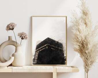 Kaaba Wall Art, Mecca Painting, Islamic Wall Art Poster, Masjid Print, Watercolor Art, Islamic Gifts, Ramadan Decorations, Digital Download
