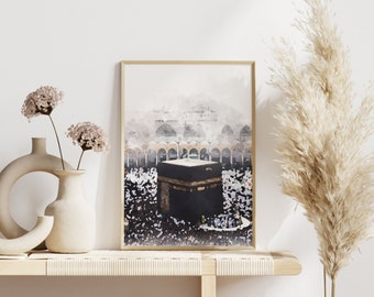 Kaaba Watercolor Painting, Islamic Wall Art,  Islamic Mecca Poster Printable, Islamic Makkah Painting, Islamic Home Decor, Ramadan Decor