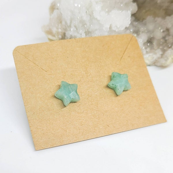 Amazonite star stud earrings, celestial gifts for witch, crystal stocking stuffer for her, blue stone jewelry, eclectic gemstone accessory